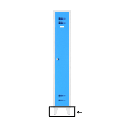 Pieds biaisés soudés Inox + vérins de réglage (peints) pour vestiaire de bureau 