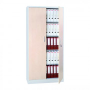 Armoire de bureau à portes battantes et finitions bois