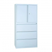 Armoire de bureau haute à portes battantes et tiroirs