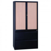 Armoire de bureau haute à portes rideaux et tiroirs