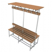 Banc vestiaire combiné acier/bois double avec porte-sacs