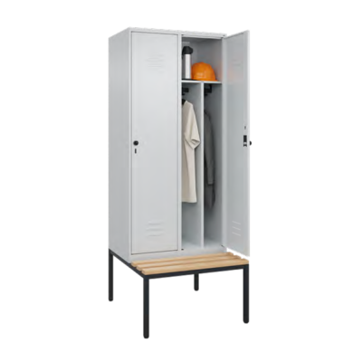 Vestiaire Classic pour industrie salissante avec cloisons intermédiaires et banc intégré