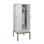 Vestiaire Classic pour industrie salissante avec cloisons intermédiaires et banc intégré