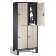 Vestiaire multicases à deux niveaux avec portes en bois et pieds