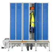 Vestiaire séchant avec système de ventilation d'air ambiant intégré sous un socle banc case large
